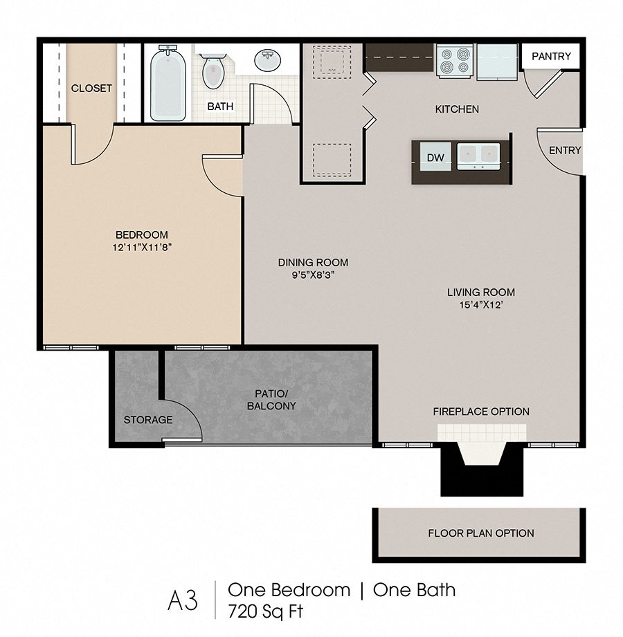 One Bedroom Floor Plan l Ryans Crossing in El Paso, TX